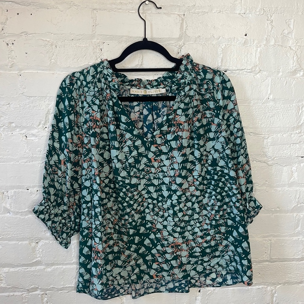 Marie Oliver Teal Floral Print Blouse